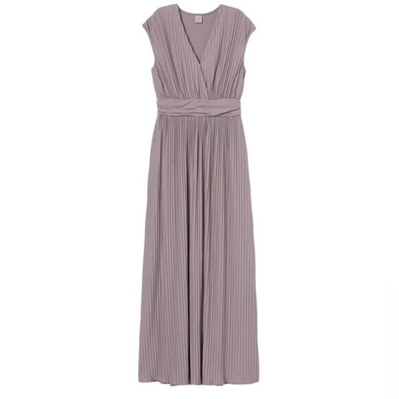 H&M Pleated Maxi Dress | Long Flowy Formal Wedding Guest Lavender Purple | XS - Picture 1 of 5